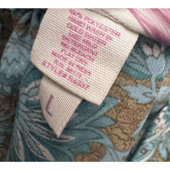 Boemo Womens Blue Green Floral Puff Sleeve Elastic Waist Pockets Slit Dress L - Picture 7 of 7